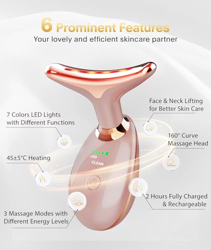 ELISHINE 7-Color LED Face & Neck Massager - Rose Gold