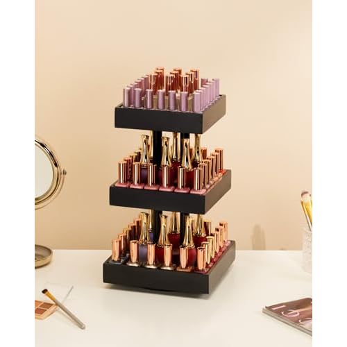 Homde Nail Polish Organizer for 86-123 Bottles, 360 Rotating Nail Polish Rack Holder, Display Storage Shelf for Fingernail Stand and Essential Oil, Gifts for Women Girls- Bamboo,Black
