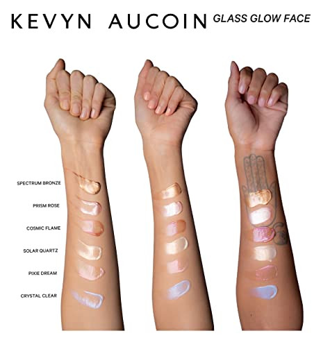 Kevyn Aucoin Glass Glow Face, Cosmic Flame: Multi-purpose universal dewy highlighter for face and body. Creates glowing youthful-looking hydrated skin with a glassy complexion. Makeup artist go to.