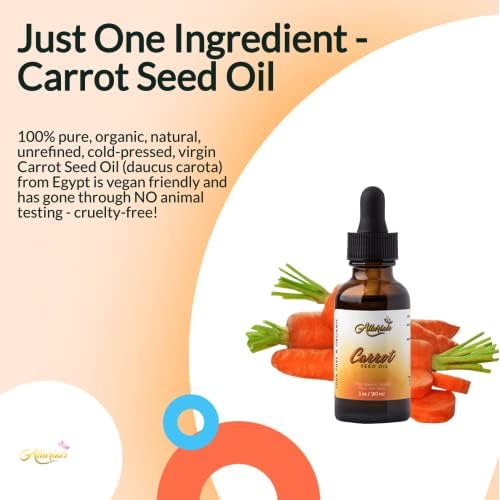 Allurials Carrot Seed Oil ? 100% Pure & Organic, Unrefined, Cold Pressed, All Natural, aceite de zanahoria - Daucus Carota- Essential Carrot Moisturizer for Skin, Face and Hair Growth (1 Oz)