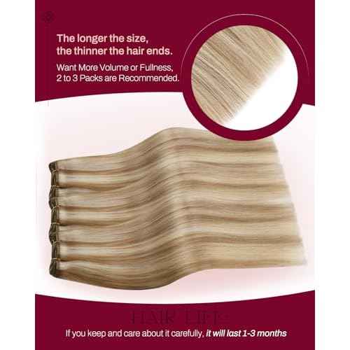 Moresoo Sew in Hair Extensions Real Human Hair Blonde Highlights Remy Human Hair Weft Extensions Medium Brown with Blonde Sew in Weft Hair Extensions Human Hair 100g 18 Inch