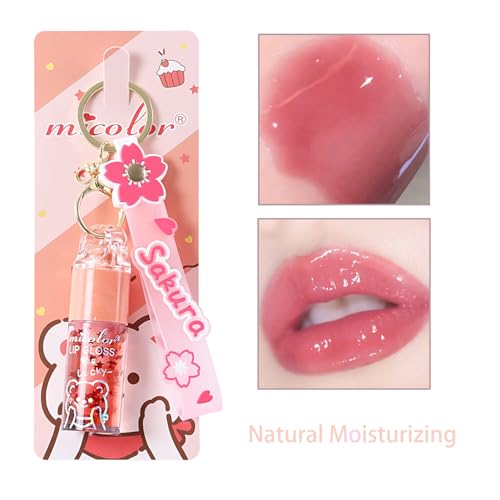 3-Color Hydrating Lip Gloss Set with Sakura Keychain