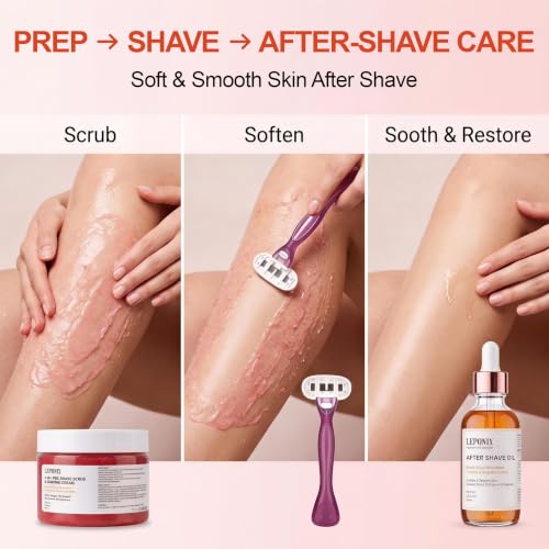 Women's 2-in-1 Pre-Shave Scrub & Shaving Cream Kit with Razor & Aftercare