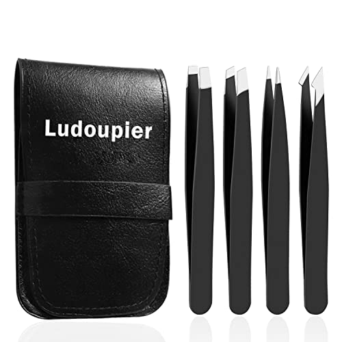 Stainless Steel Tweezers Set 4-Piece with Travel Case