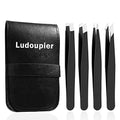 Stainless Steel Tweezers Set 4-Piece with Travel Case