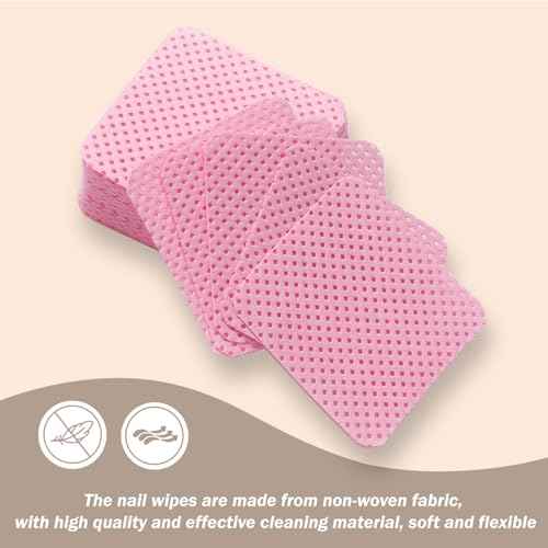 KINGMAS 600Pcs Lint Free Nail Wipes, Non-Woven Fabric Nail Polish Remover Cleaning Pads Lash Extensions Glue Cleaning Wipes Salon Supplies (Pink, Blue, Purple)