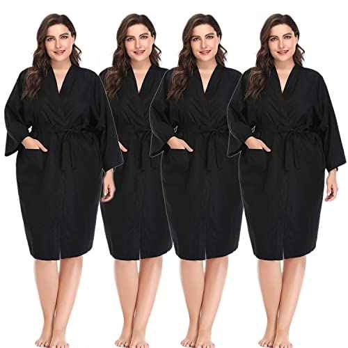 Salon Robes Smock for Clients, Pack of 4, Hair Salon Client Gown Cape, Black