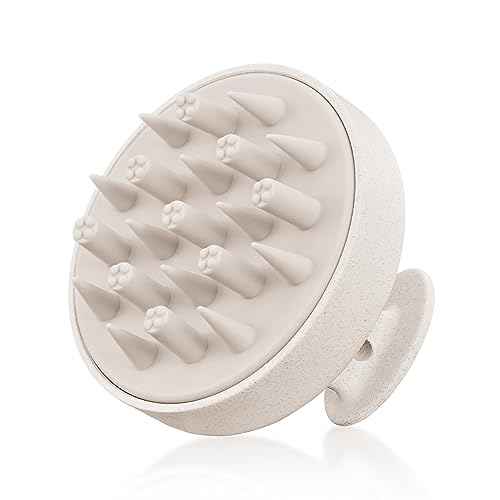 HEETA Hair Scalp Massager for Hair Growth, Shampoo Brush, Scalp Scrubber Exfoliator with Soft Silicone Bristles for Dandruff Removal to Relieve Stress, Wet Dry Use Updated Material, Beige