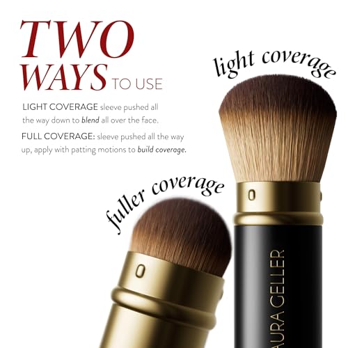 LAURA GELLER Baked Balance-N-Glow Illuminating Color Correcting Foundation - Golden Medium - Retractable Airbrush Kabuki Brush (2 PC)