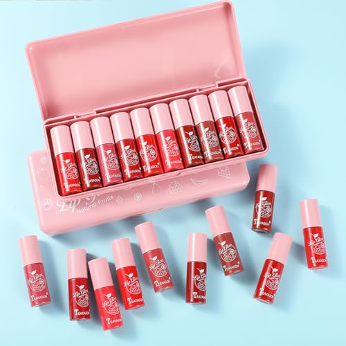 10-Piece Pearly Lip Gloss Set, Moisturizing Lip Tint Collection, Sheer to Medium Coverage, 0.16 Fl Oz Each (Pink Box)