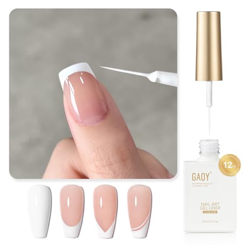 GAOY White Gel Nail Polish Liner with Thin Brush for French Tip Art - 12ml