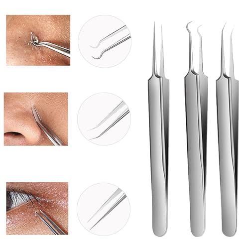 Blackhead Tweezers Set - 3 Pimple Extractor Tools Kit for Acne Blackheads - Variation of THIS listing 1 Pack of 3