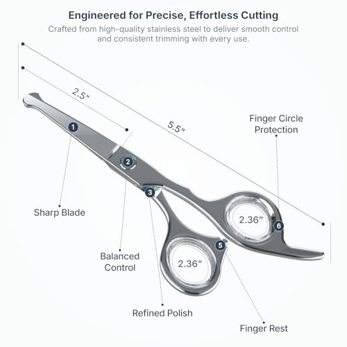 Mustache Scissors for Men 5.5 Inch ? Premium Stainless Steel Mustache & Beard Trimming Scissors with Rounded Tips for Safe Precision Grooming, Nose, Eyebrow & Facial Hair Scissor (Silver)