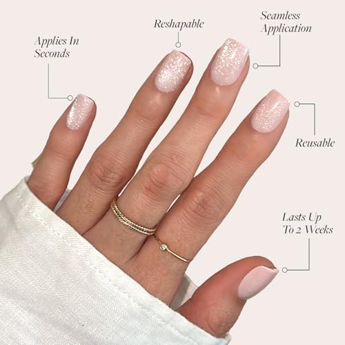 Glamnetic Press On Nails & Brush On Nail Glue Bundle - Pinky Promise | Glossy, Velvet Short Squoval Fake Nails, Reusable | 15 Sizes - 30 Nail Kit with Glue