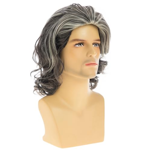 Men's Short Curly Wavy Grey Wig - Mixed Grey Cosplay Costume Hair