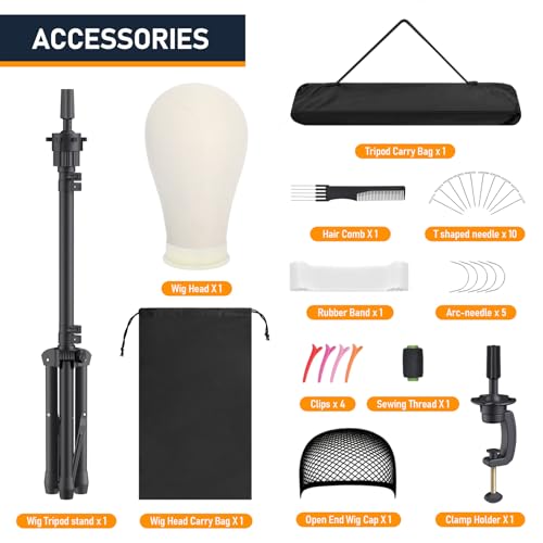 Hemndic Wig Stand with 22" Canvas Head - Adjustable Tripod