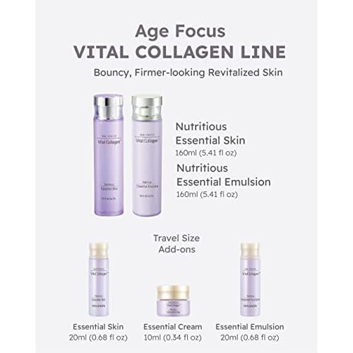 ISA KNOX AGE FOCUS VITAL COLLAGEN SKINCARE GIFT SET (370ml / 12.51 Fl Oz) - Korean Luxury Premium High-end Skin Toner, Emulsion Lotion, Cream by LG BEAUTY. Hydrolyzed Collagen,