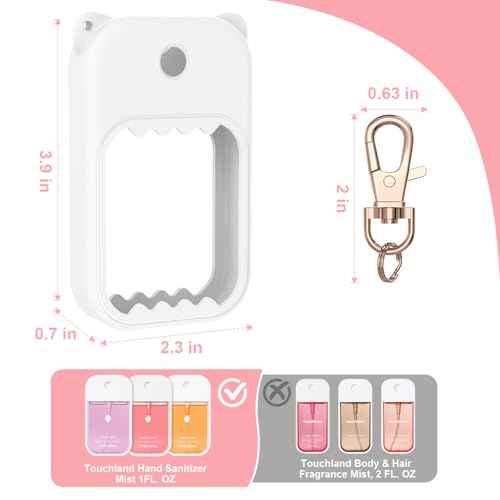 Hand Sanitizer Spray Case for Touchland Silicone Touchland Case Keychain Cute Hand Sanitizer Spray Holder Compatible with Touchland Power Mist Gentle Mist Glow Mist, White