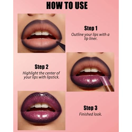 Lip Combo Set, Brown Matte Lip Liner Pencil & Pink Glitter Lipstick Kit, High Shine Highly Pigmented, Nourishing Moisturizing, Long Lasting Plumping Shimmer Lips Gloss Stain, Makeup Gift for Women-01