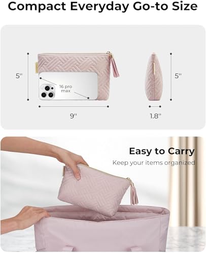 BAGSMART Small Makeup Bag with Tassel - 8.7" Slim Cosmetic Pouch
