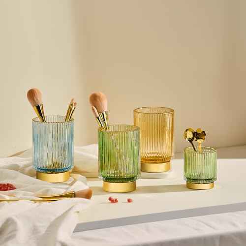 Makeup Brush Holder Organizer,Toothbrush Holders,Desk Pen Pencil Holder,Multifunctional Vintage Glass Brush Cup£¨L/White/A3-9-US£©