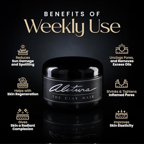 Alitura Clay Face Mask ? Exfoliating, Hydrating & Anti-Aging Facial Mask with Vitamin C & Pearl Powder ? Pore Cleansing Face Mask for Acne, Blackheads & Glowing Skin ? 7.1 oz
