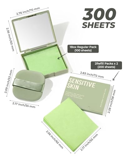 300 Oil Blotting Sheets for Face with Mirror & Puff