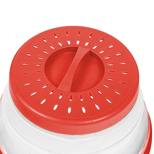 Tovolo Microwave Splatter Cover for Food, Small (Candy Apple Red) - Collapsible & Vented Silicone Splatter Guard Lid - Microwave Plate & Dish Cover with Handle - BPA-Free Kitchen Gadget for Meal Prep