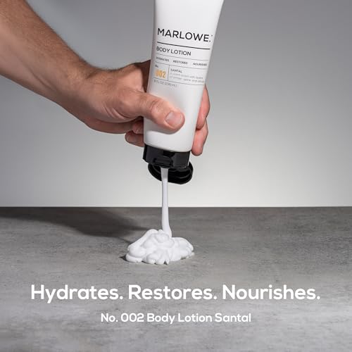 MARLOWE. No. 002 Santal Body Lotion for Men, 8 Oz, Moisturizing & Nourishing Daily Dry Skin Lotion, Made with Hydrating Natural Aloe Vera, Non-Oily, Warm Amber, Sandalwood & Citron Scent, Vegan