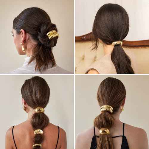 4 PCS Gold Hair Ties for Thick Thin Hair, Hair Accessories for Women Girls, Hair Cuffs Ponytail Holders