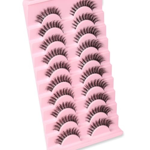 QUNETY Cat Eye False Eyelashes - 10 Pairs Fluffy Wispy Lashes