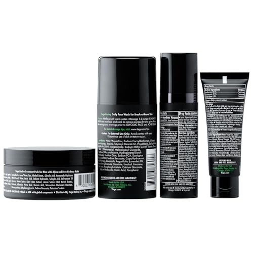 Tiege Hanley Acne Treatment Skin Care Set for Men, System Level 2, Tiegeclear Advanced Routine With Salicylic Acid Wash, Glycolic Acid Pads, Serum & Daily Moisturizer, Men¡¯s Skin Care, 4 Piece Kit