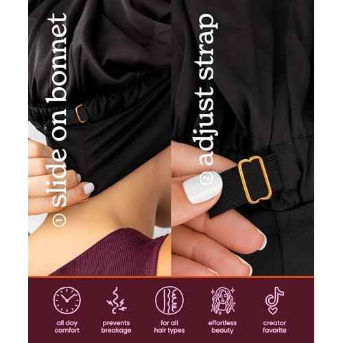 Cobana Adjustable Satin Sleep Bonnet ? Silk Bonnet & Double-Lined Night Cap for All Hair Types ? Soft, Slip-Resistant Hair Wrap for Sleeping (Black)