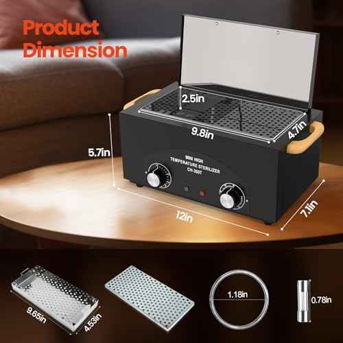 High Temperature Metal Tool Cleaner Machine, 2L Dry Heat Cleaning Box with Temperature & Time Setting, Cleaning Cabinet with Handle, for Beauty Salon, Barber Shop, Lab, Dental, Home, Restaurant, Black