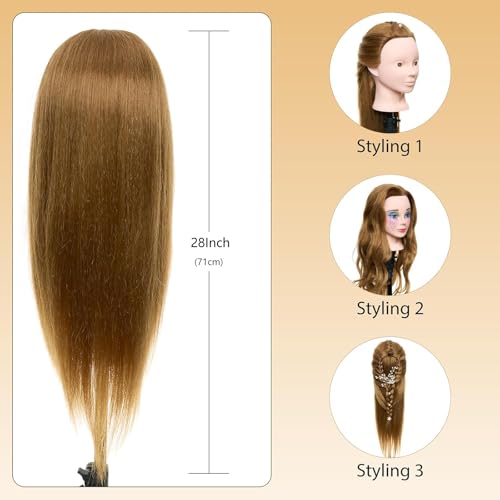 28" 80% Real Hair Mannequin Head for Braiding & Styling