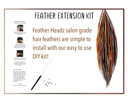 21 Natural Color Hair Feathers - 9”- 14” Long - Feathers for Hair Extension - DIY Kit - Eye-Catching Design - 20 Micro-link Beads - 100% Real Rooster Feathers - Professional Color Hair Feathers