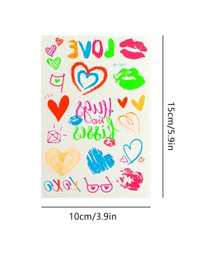 Glow in the Dark Temporary Tattoos, 8 Sheets 120+ Neon Designs
