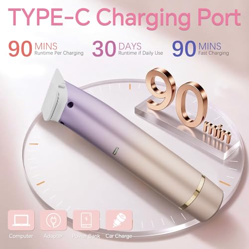 RUIM Bikini Trimmer for Women, 2-in-1 Electric Razor & Pubic Hair Remover - Painless for Sensitive Skin, IPX6 Waterproof, Cordless & USB Rechargeable for Travel, Gift for Her (Purple)
