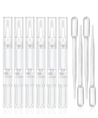 3ml Empty Cuticle Oil Pens with Brush Tip (6 Pack) - Clear Twist Applicators