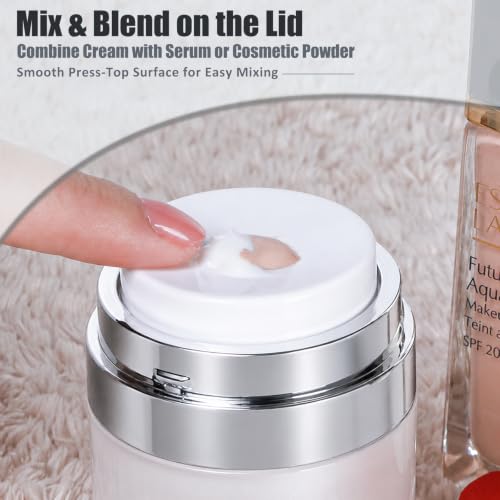 Airless Pump Jar 1.7 oz Refillable Cream Container, 2 Pack