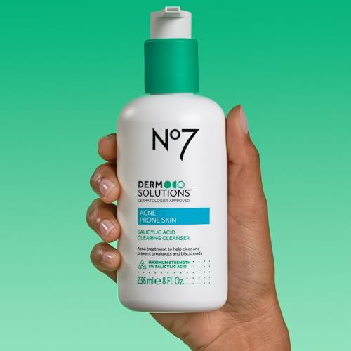 No7 Derm Solutions Salicylic Acid Facial Cleanser - Exfoliating Face Wash with 2% Salicylic Acid + 4% Niacinamide - Acne Prone Skin Care for Radiant, Blemish Free Skin (6.7 fl oz)