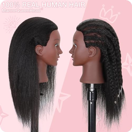 16" Human Hair Mannequin Head with Stand for Braiding & Styling