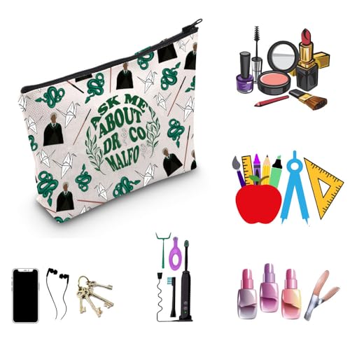 MNIGIU Movie Inspired Magic School Fan Gift Ask Me about Draco Makeup Zipper Pouch for Fans (Dra-co), Medium
