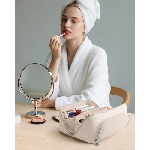 Lotour Makeup Bag Organizer Travel Cosmetic Bag, Large Capacity Skincare Bag for Women Girls, Portable Pouch Open Flat Toiletry Bag for Travel Essentials Toiletries Accessories
