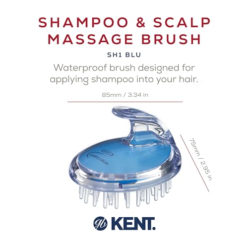 KENT SH1 BLU Scalp Scrubber Hair Brush & Scalp Exfoliator with 42 Soft Rubber Bristles for Distributing Shampoo and Conditioner, Shower Scalp Massage Tool
