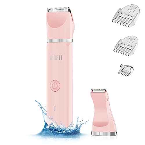Electric Bikini Trimmer for Women - 2 in 1 Electric Lady Pubic Hair Groomer Painless Hair Removal Razor Body Shaver, Portable Ladies Shaver with 2 Trimmer Heads, IPX7 Waterproof