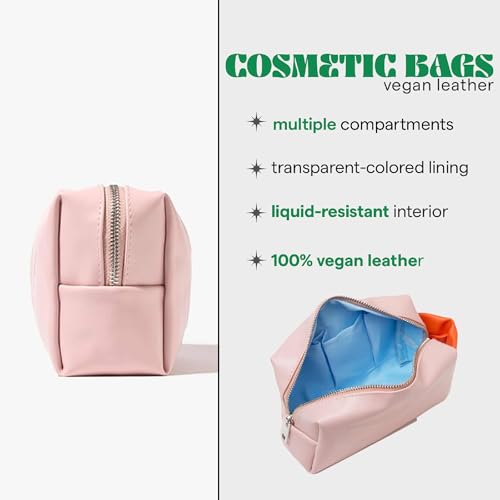 SARELLY, Mini Makeup Bag, Vegan Leather with Compartments (Blush)