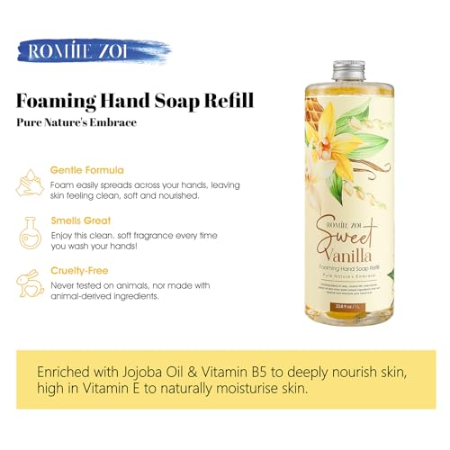 ROMIIE ZOI Foaming Hand Soap Refill, Sweet Vanilla, Gentle & Moisturizing Formula, 1 L/ 33.8 FL OZ