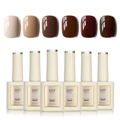 GAOY 16ml 6 Colors Brown Gel Nail Polish Set, Winter Fall Beige Chocolate Caramel Gel Polish Kit, UV Light Cure for Nail Art DIY and Salon, Warm Coffee