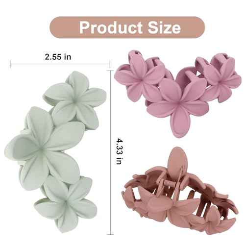 Colorful Plumeria Hawaiian Flower Hair Clips for Women - 4PCS Large Claw Clips for Thick Hair with Strong Hold, Beach Hair Accessories